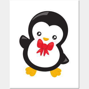 Christmas Penguin, Penguin With Bow Tie, Xmas Posters and Art